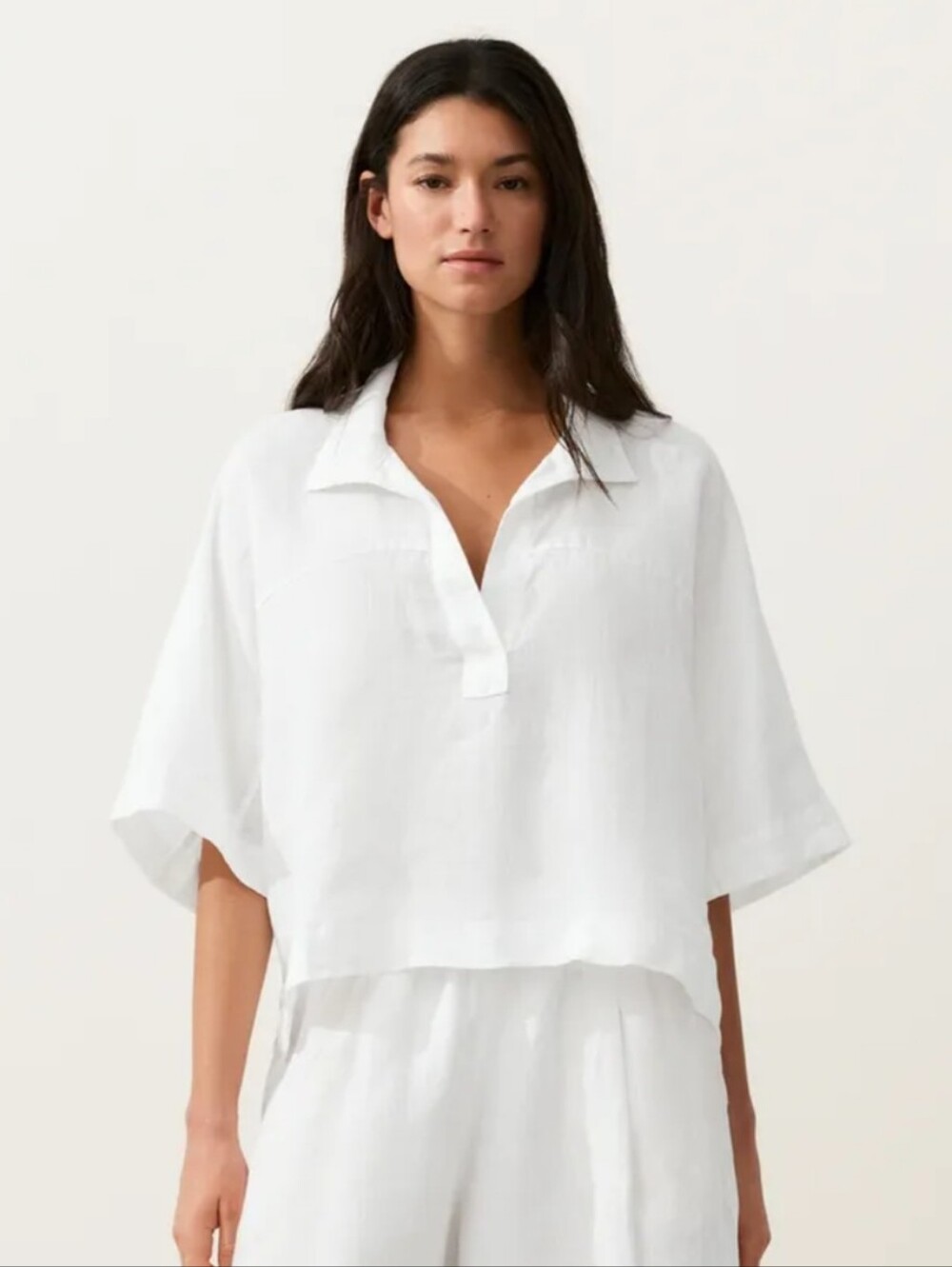 Oysho Oversized White Short Sleeve 100% Linen Shirt, XS